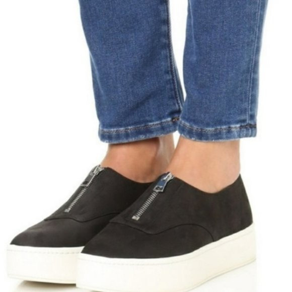 Vince Shoes - Vince Black Warner Zip-Front Platform Leather Slip on Sneakers Size 8‎